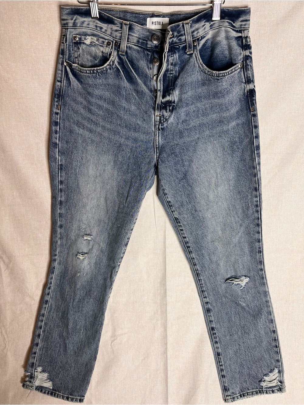Pistola Women’s Size 29 Distressed High Rise Straight Leg Jeans Button Fly